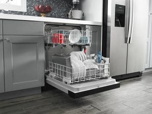 Full stainless steel dishwasher left open