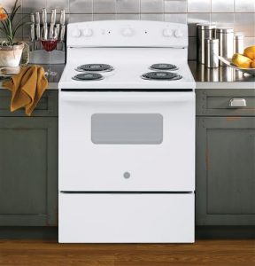 Open White GE range jbs160 in the kitchen