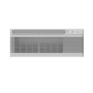 Close-up of a white wall-mounted indoor air conditioner with horizontal vent louvers and a control panel on the right side.