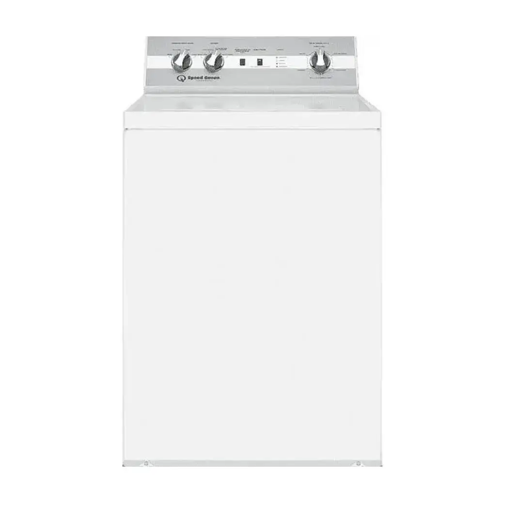 AWN43RSN119TW02 - Speed Queen In-Unit Washer | Allied Appliance White top-loading washing machine with a gray control panel and three dials on the back panel includes a central display area and knobs for settings.