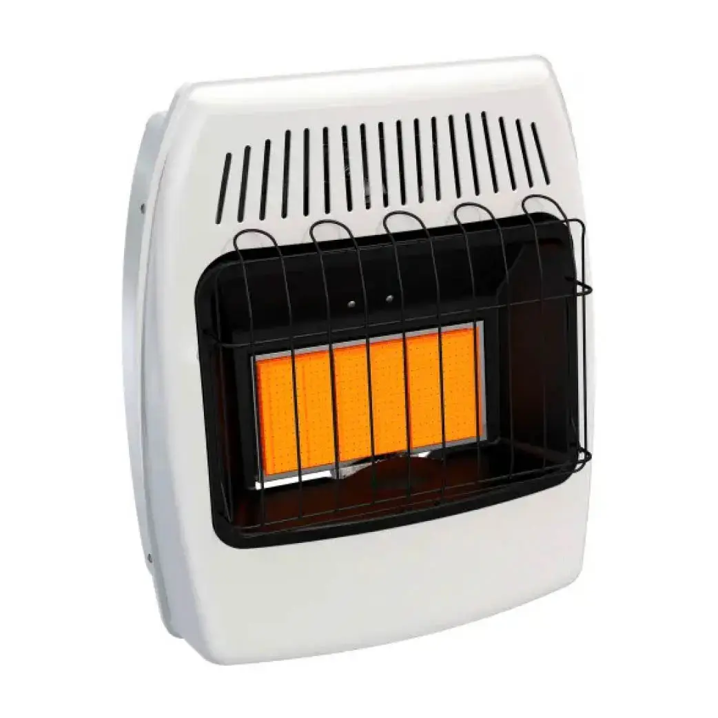 WBB2240707 - Dyna-Glo Natural Gas Infrared Heater | Allied Appliance Wall-mounted electric heater with protective grill and orange heating element visible behind bars.