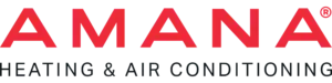 Amana Heating & Air-Conditioning logo: red AMANA text above a dark 'Heating & Air-Conditioning' subtitle.