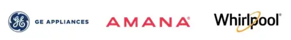 Logos of GE Appliances, Amana, and Whirlpool displayed in a row.